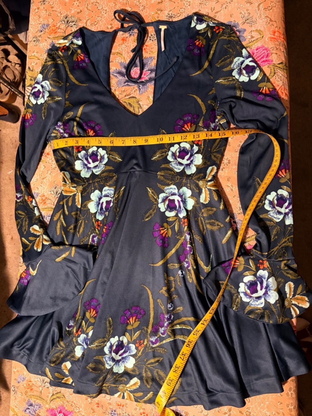 Free people navy blue floral backless mini dress NWOT - Picture 3 of 5